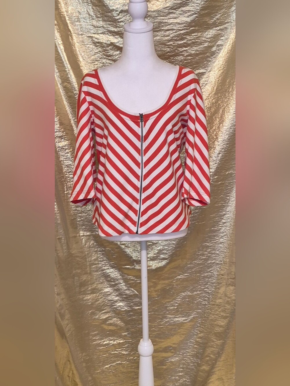 Women’s Red & White Striped Zip-Front Top from Anthropologie